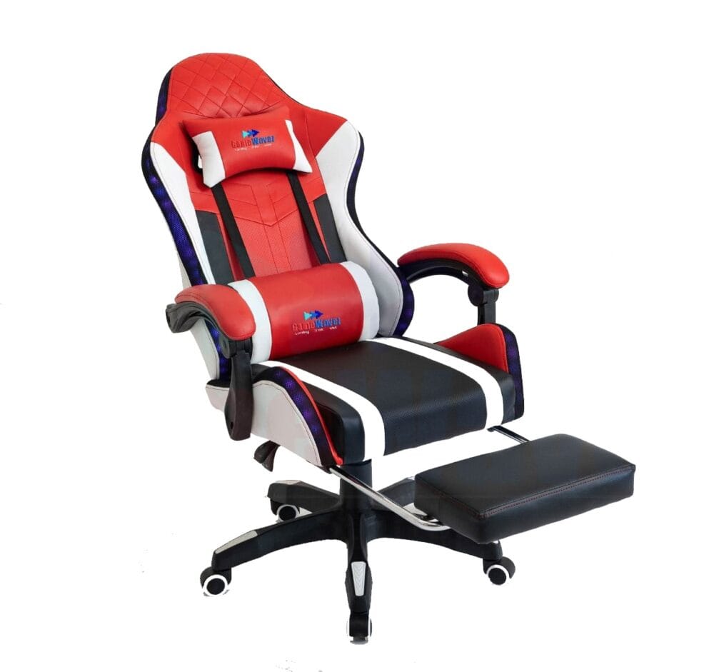 Gamewavez Gaming Chair -White + Red + Black RGB - Image 2