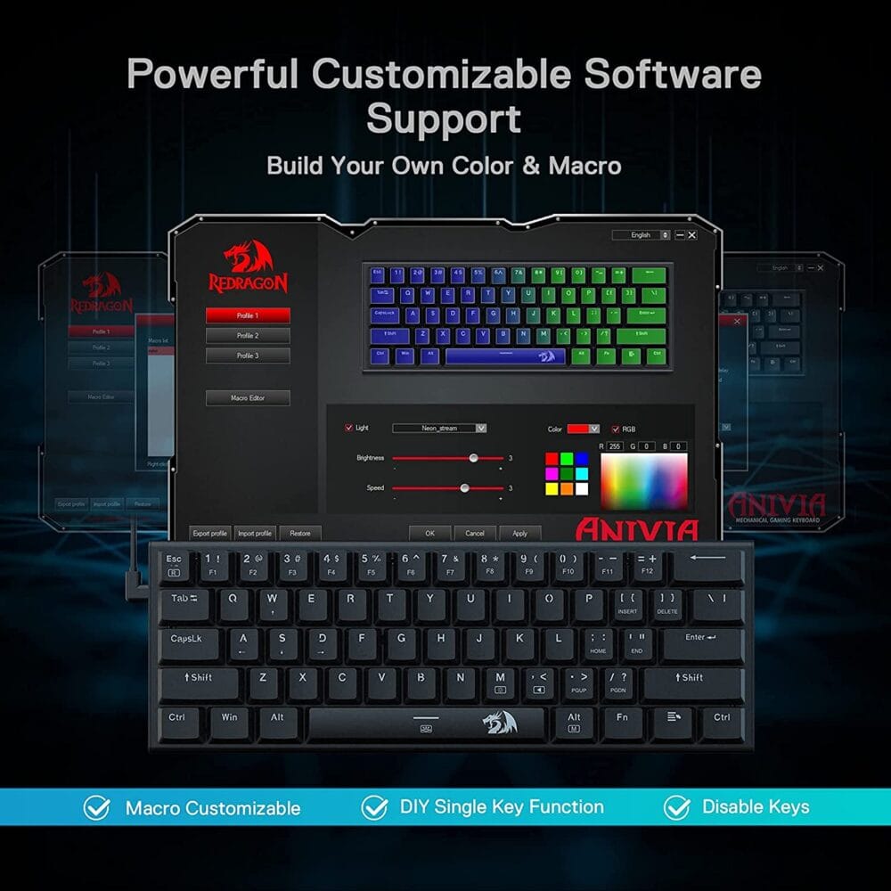 Redragon K614 Anivia RGB Mechanical Gaming Keyboard – Low Profile Red Switch (Black) - Image 11