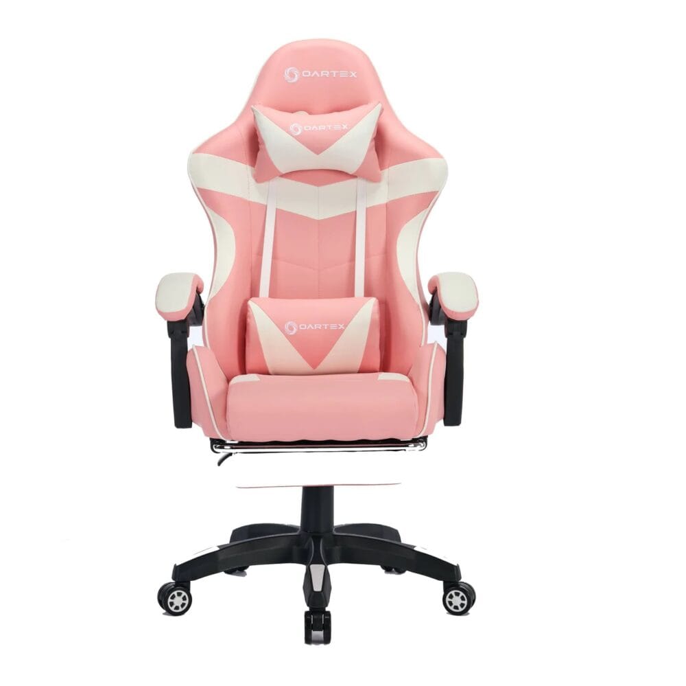 Oartex Gaming Chair with Foot Rest - Pink & White