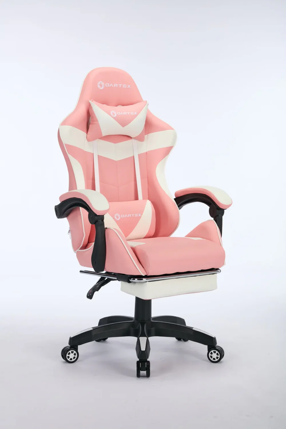 Oartex Gaming Chair with Foot Rest - Pink & White - Image 2
