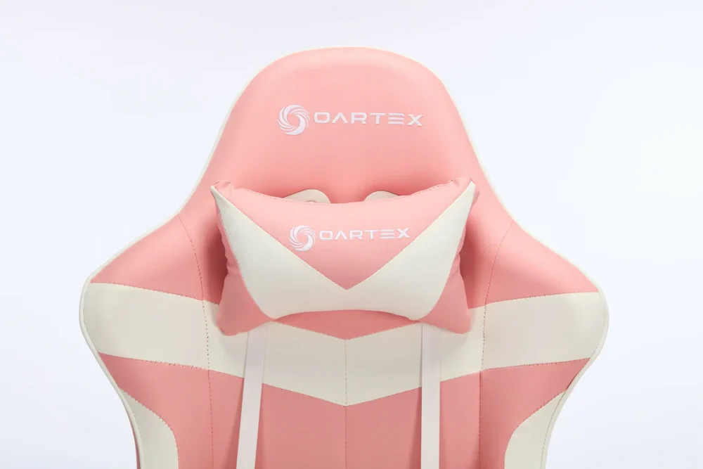 Oartex Gaming Chair with Foot Rest - Pink & White - Image 7
