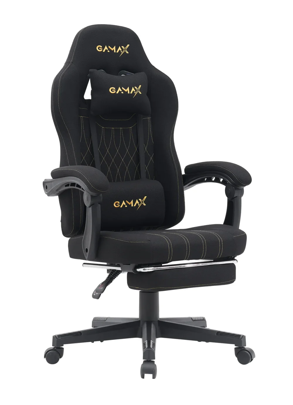 ⁦Gamax Model Adjustable Fabric Gaming Chair with Lumbar Support & Foot Rest - Black⁩ - الصورة ⁦6⁩