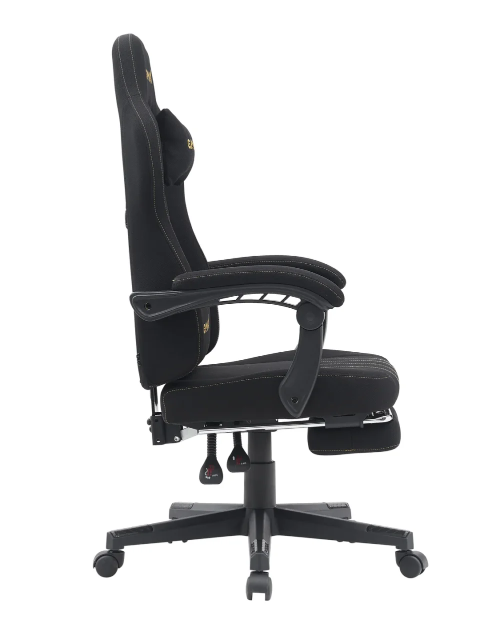 ⁦Gamax Model Adjustable Fabric Gaming Chair with Lumbar Support & Foot Rest - Black⁩ - الصورة ⁦5⁩