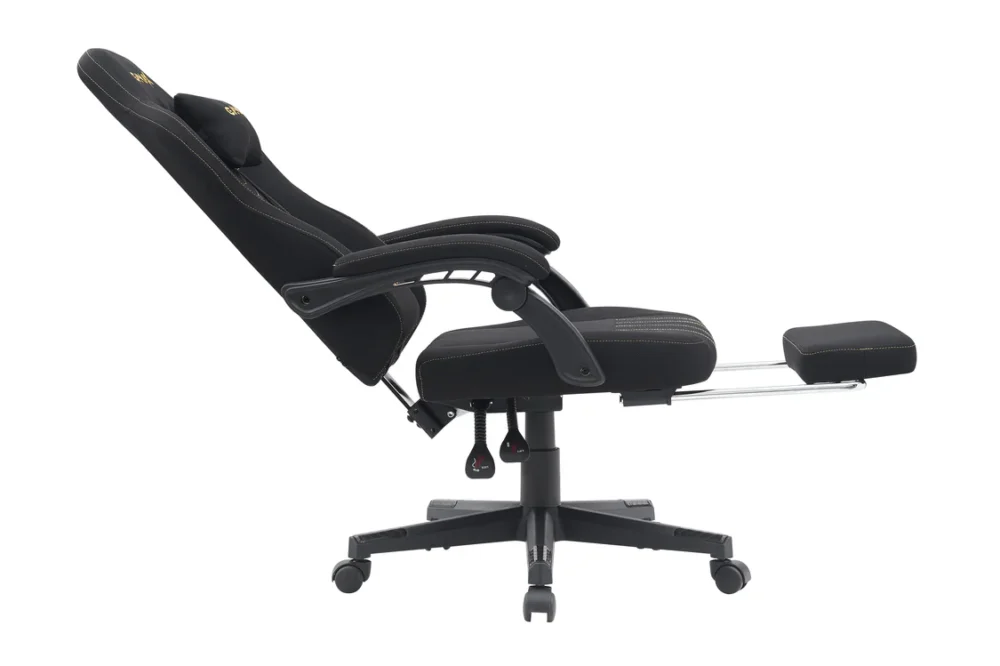 ⁦Gamax Model Adjustable Fabric Gaming Chair with Lumbar Support & Foot Rest - Black⁩ - الصورة ⁦4⁩