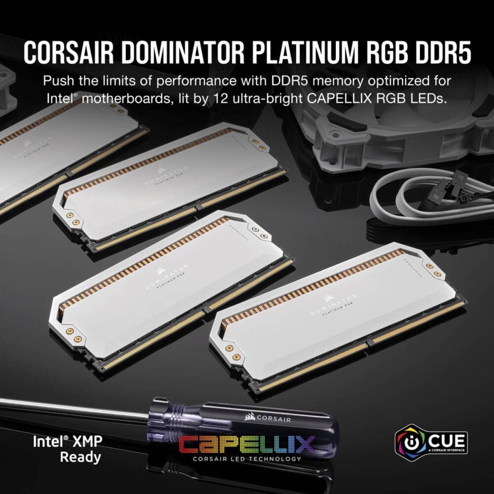 ⁦Corsair Dominator Platinum RGB 32GB (2x16GB) DDR5 5600MHz C36 Memory Kit - White⁩ - الصورة ⁦4⁩