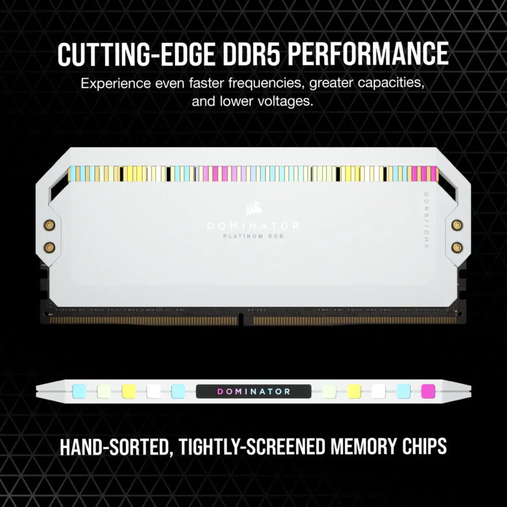 ⁦Corsair Dominator Platinum RGB 32GB (2x16GB) DDR5 5600MHz C36 Memory Kit - White⁩ - الصورة ⁦5⁩