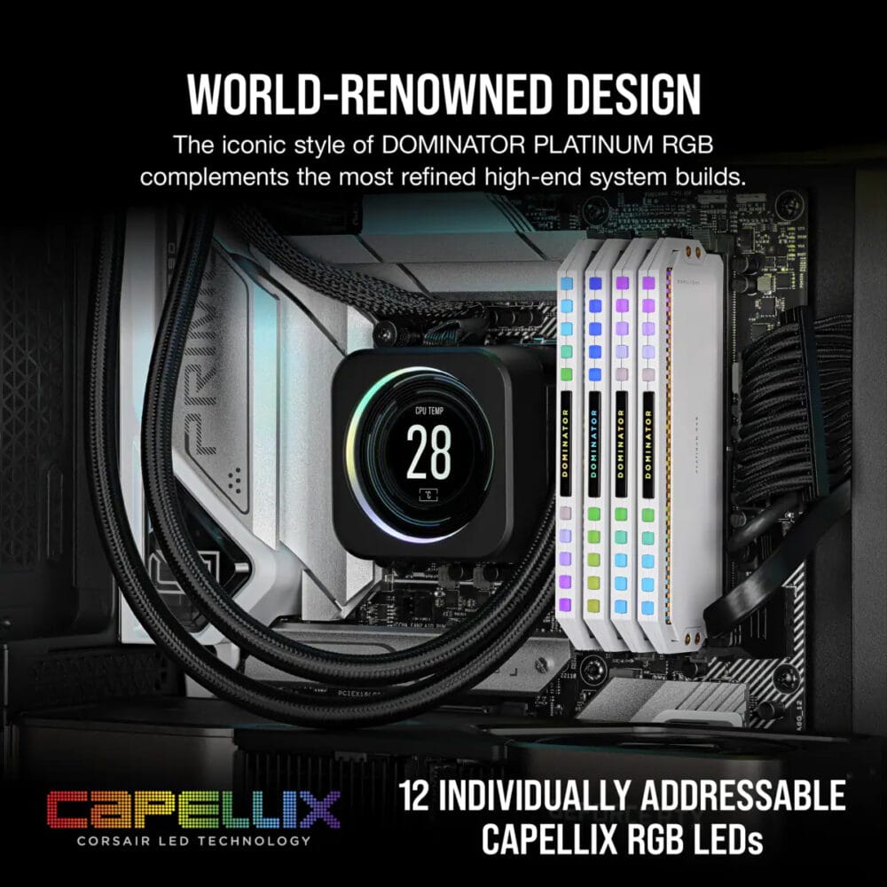 ⁦Corsair Dominator Platinum RGB 32GB (2x16GB) DDR5 5600MHz C36 Memory Kit - White⁩ - الصورة ⁦6⁩