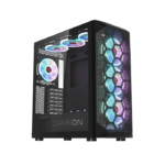 GameOn Emperor Arctic I Series Mid Tower Tempered Glass Side Panel Case with 7 ARGB Fans - Black