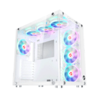 GameOn Emperor Arctic II Series Mid Tower Two Panel Front & Left Side Tempered Glass Case with 7 ARGB Fans - White