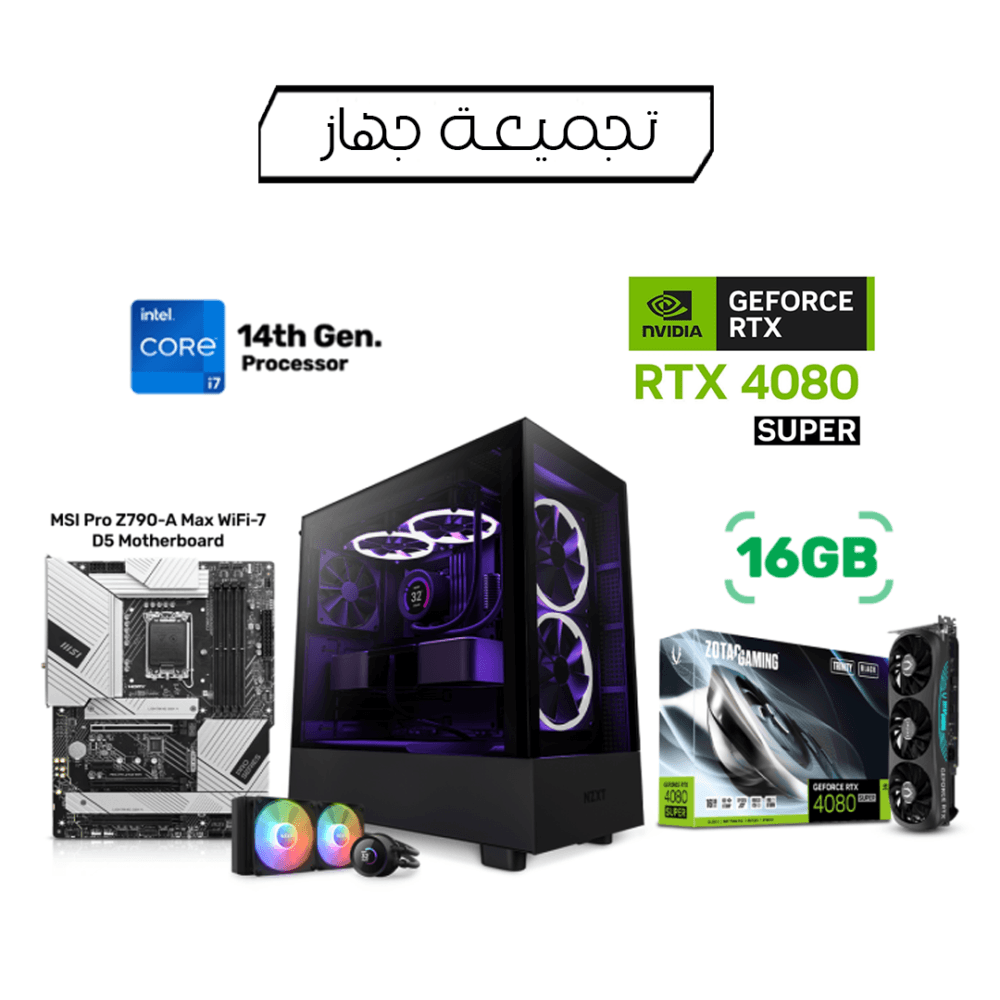 Customised Gaming PC i7-14700K, MSI Pro Z790-A Max WiFi-7 MB, 32GB DDR5 RAM, 2TB NVMe Gen-4 SSD, Zotac RTX 4080 Super 16GB Trinity VGA, NZXT Kraken 240 RGB Liquid Cooler, 850 Watt Gold PSU, NZXT H5 Elite Premium Compact Mid Tower Case, Win 11 Pro License