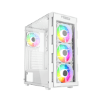 Twisted Minds Titan Mid-Tower Two Panel Front & Left Side Tempered Glass Case with 3 RGB Fans - White