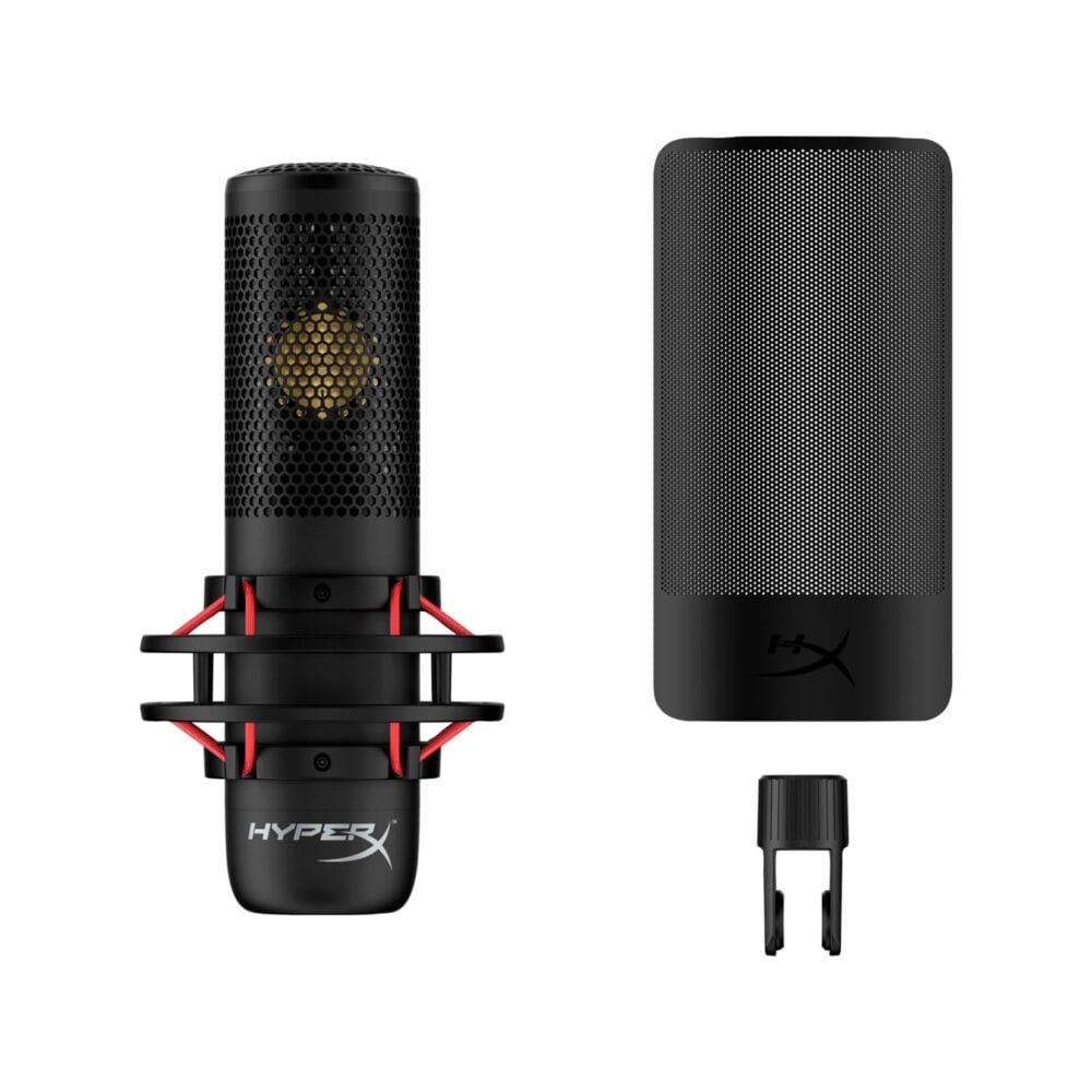 ⁦HyperX ProCast Gold-SputteredLarge Diaphragm Condenser XLR Connection Microphone Built in Anti Vibration Shock Mount Black, Cable/Mixer not included⁩ - الصورة ⁦7⁩