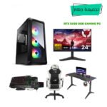Gaming PC - Intel i5-12400F, H610 D5 Motherboard, 16GB DDR5, 1TB NVMe SSD, RTX 5050 8GB, 650 WATT PSU, Cougar Archon 2 With 3 ARGB Fans, Win 11 Pro, Lenovo Legion 24’’ FHD 144Hz Gaming Monitor, Royal RGB Desk & C23 Chair White, SharX Jaws Wired Bundle