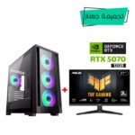 Gaming PC i5-14400F Processor, MSI BOMBER B760 WIFI D5 Motherboard, 32GB RAM DDR5, 1TB SSD NVME, RTX 5070 12GB VGA, 850 WATT PSU, AZZA L240 Liquid Cooler ,GameMax Defender TG Mid Tower Case, Windows 11 Pro (License) + Asus TUF Gaming 27" FHD Monitor